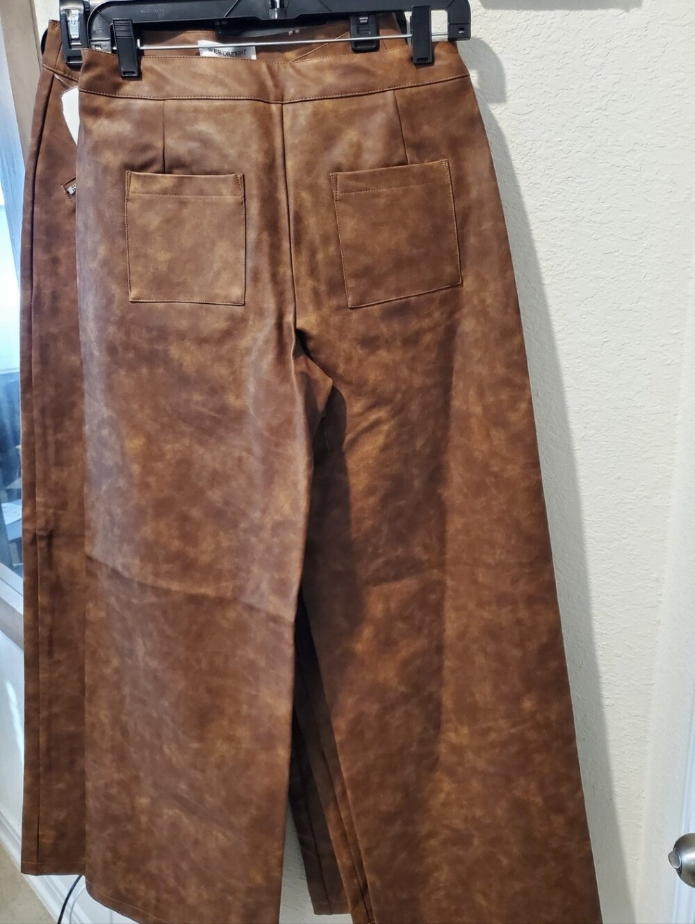 NWT WEWOREWHAT Brown Faux Leather Wide-Leg Pants